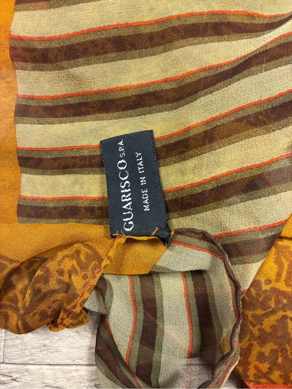 Guarisco Spa Italy 100% Silk Mixed Print Lightweight Sheer Scarf Wrap 26”x69”